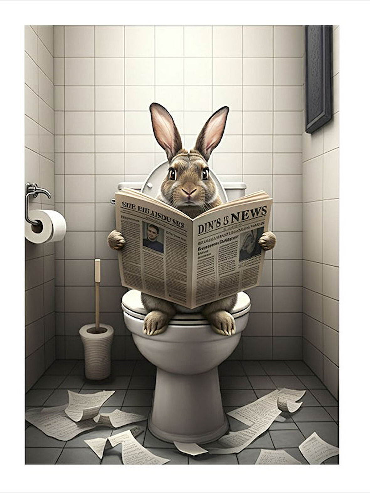 Gazete Okuyan Tavşan Hediyelik Mdf Tablo