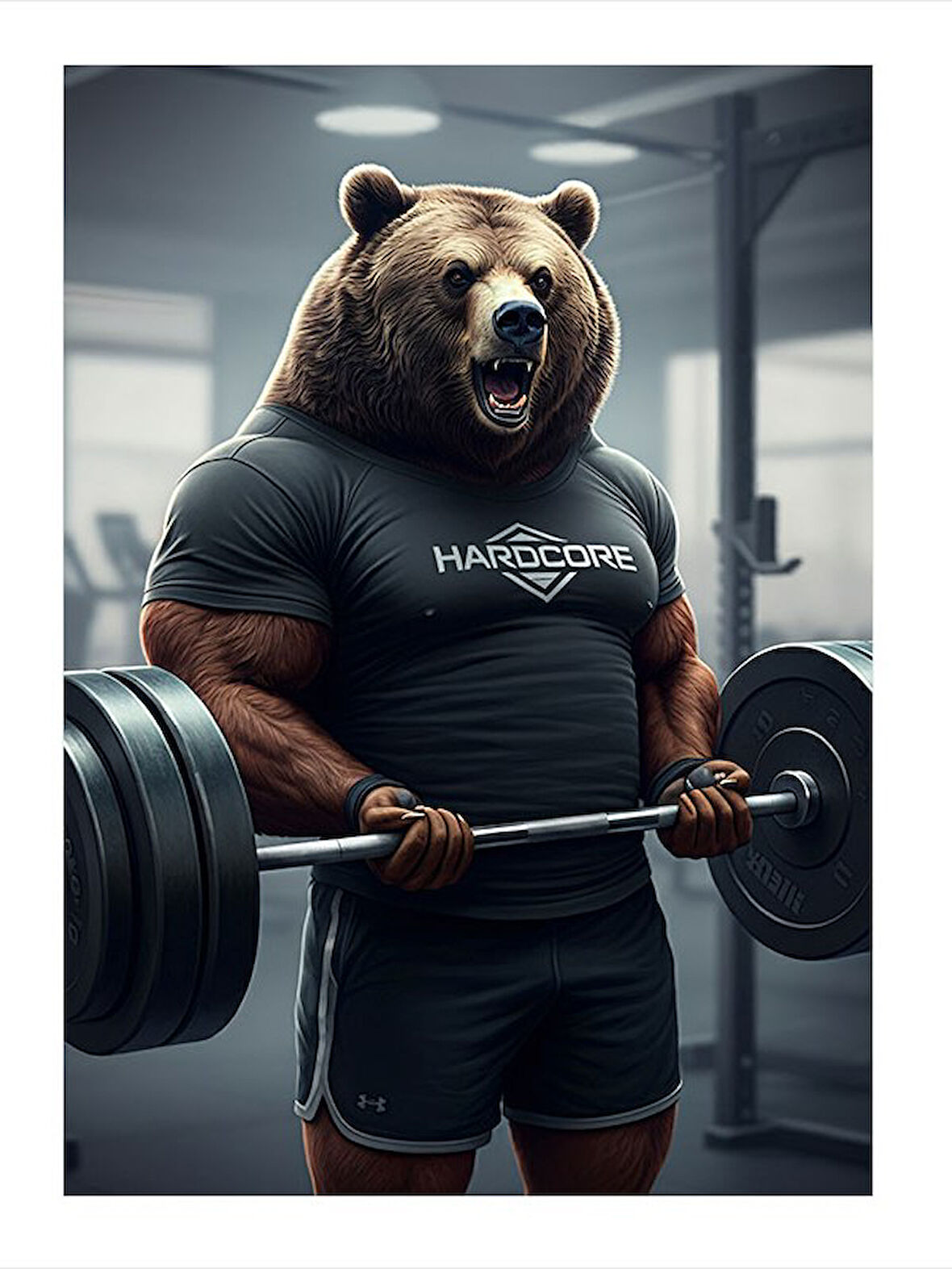 Kaslı Ayı Ağırlık Kaldırıyor Modern Ahşap Tablo