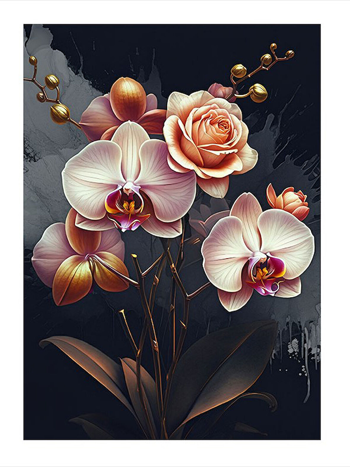 Orkide Çiçek Buketi Dekoratif Mdf Tablo