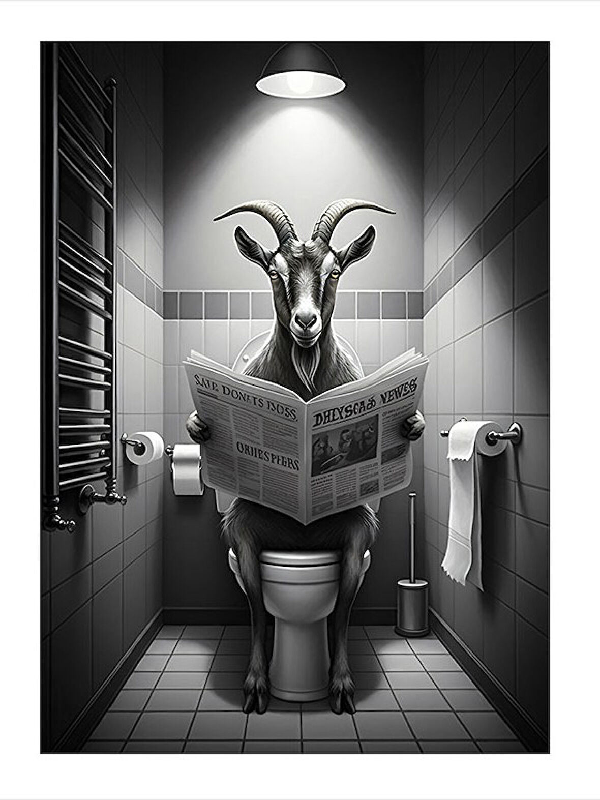 Tuvalette Gazete Okuyan Keçi Art Mdf Tablo