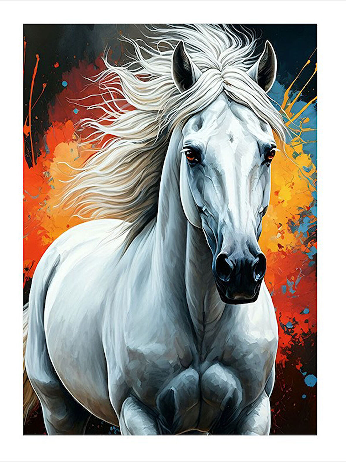 Koşan Beyaz At Model Ahşap Tablo