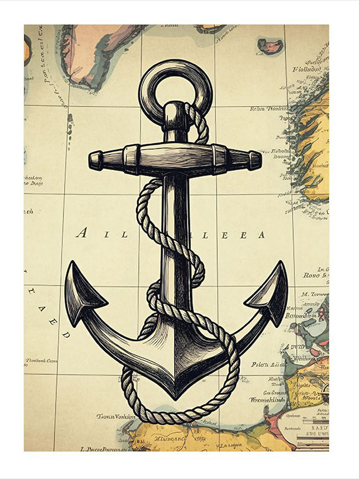 Çapa Ve Harita Çizimi Hediyelik Mdf Tablo