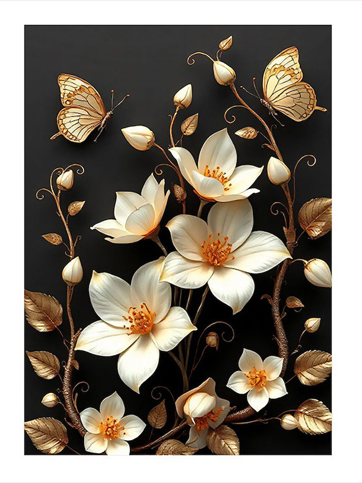 Altın Çiçek Motifi Mdf Tablo