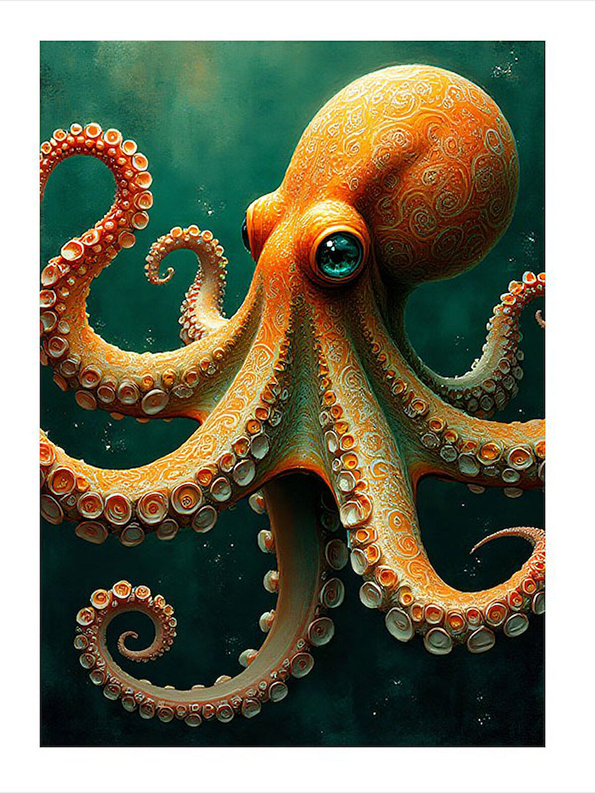 Dev Ahtapot Çizimi Tasarım Ahşap Tablo