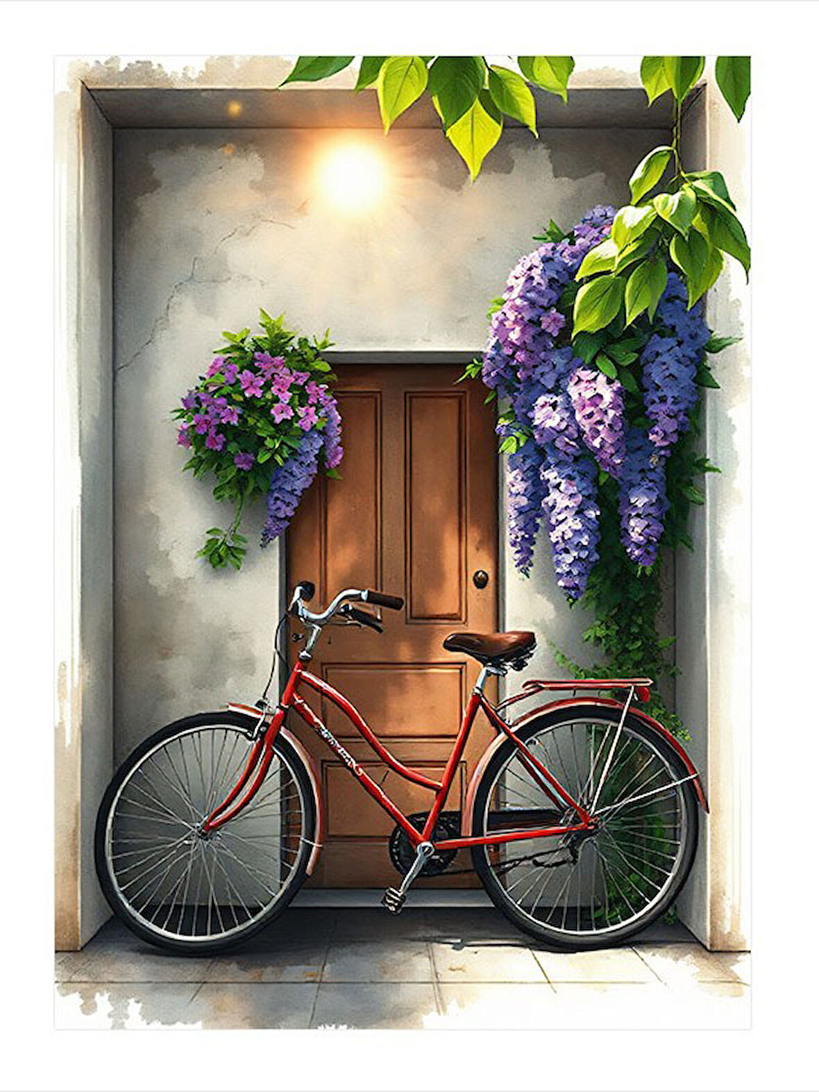 Bisiklet Ve Çiçekli Kapı Modern Ahşap Tablo