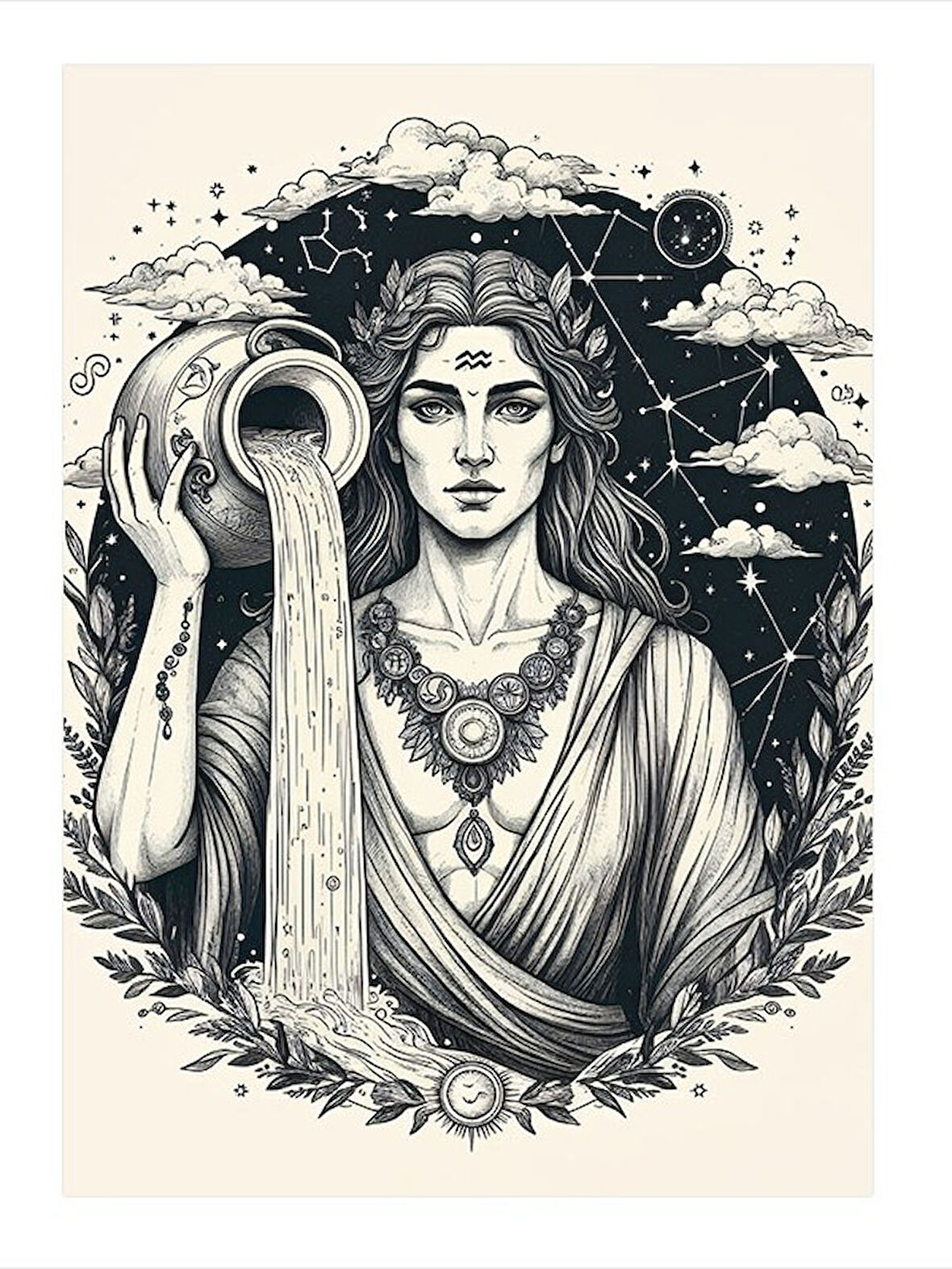 Antik Tanrıça Çizimi Art Mdf Poster