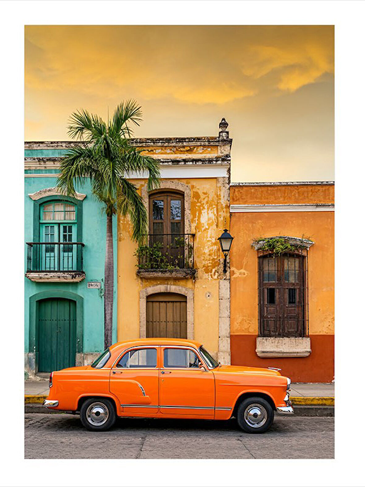 Renkli Eski Araba Desenli Ahşap Tablo