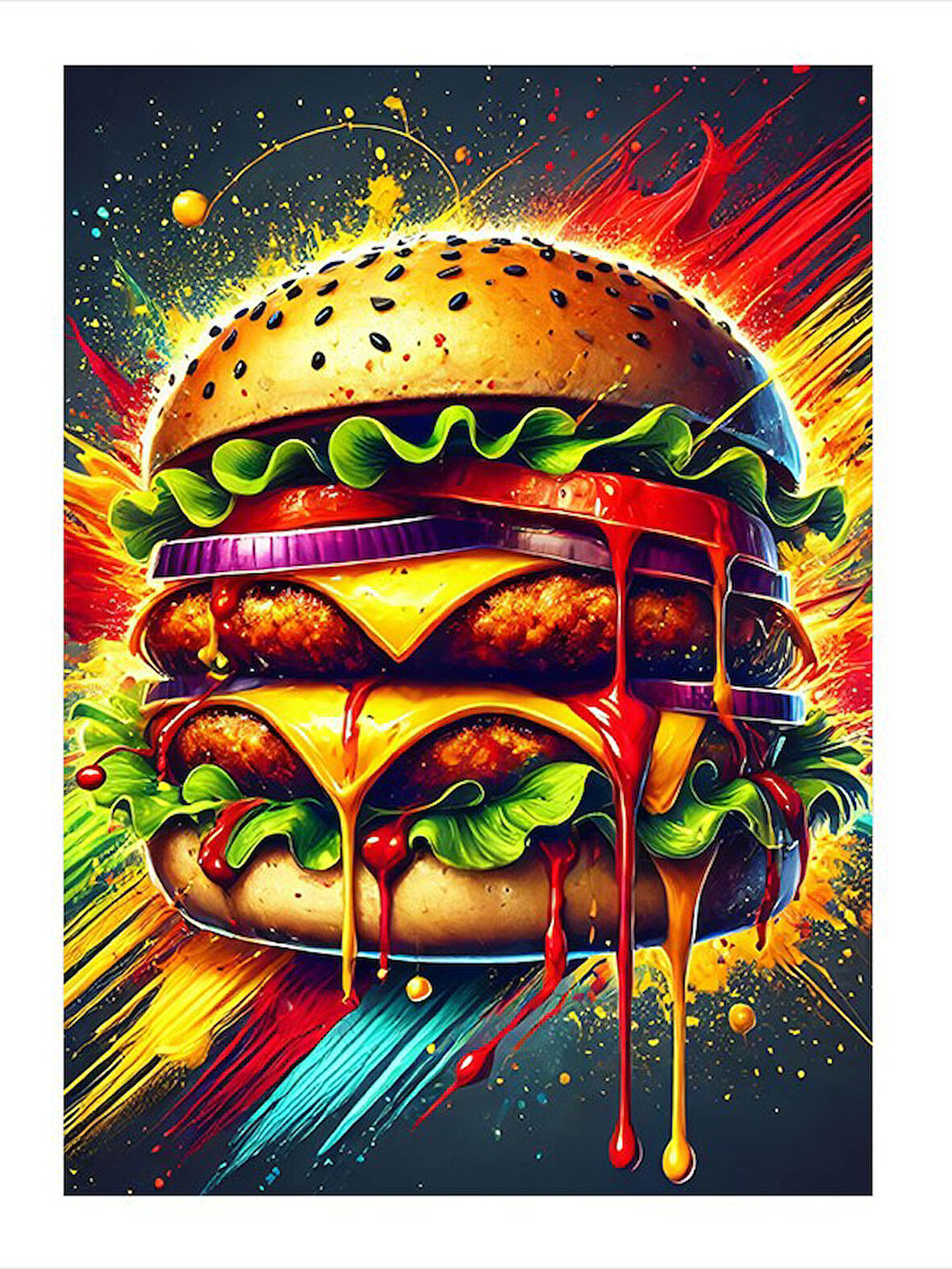 Renkli Akışkan Hamburger Model Ahşap Tablo