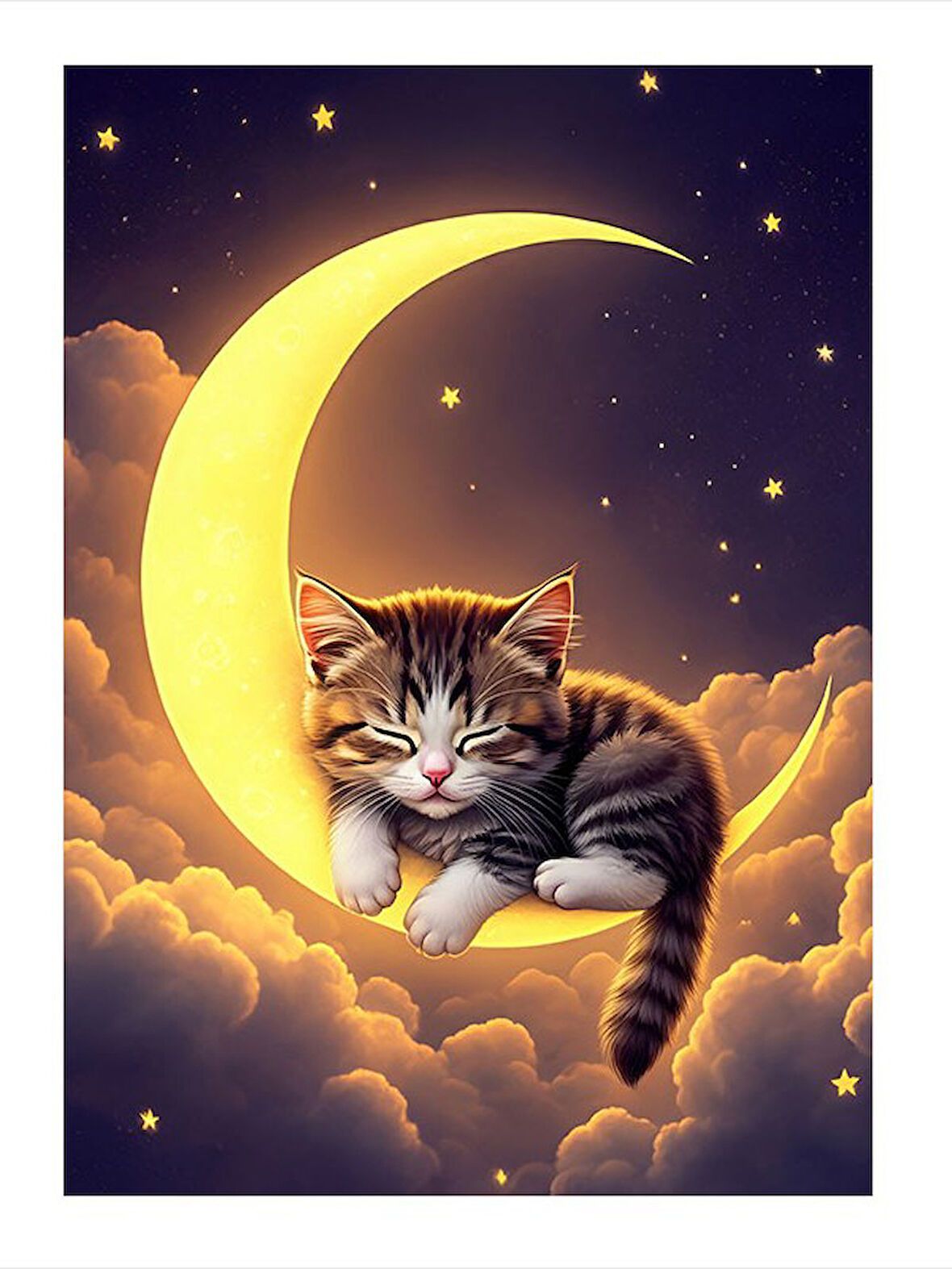 Ay Ve Uyuyan Kedi Hediyelik Ahşap Tablo