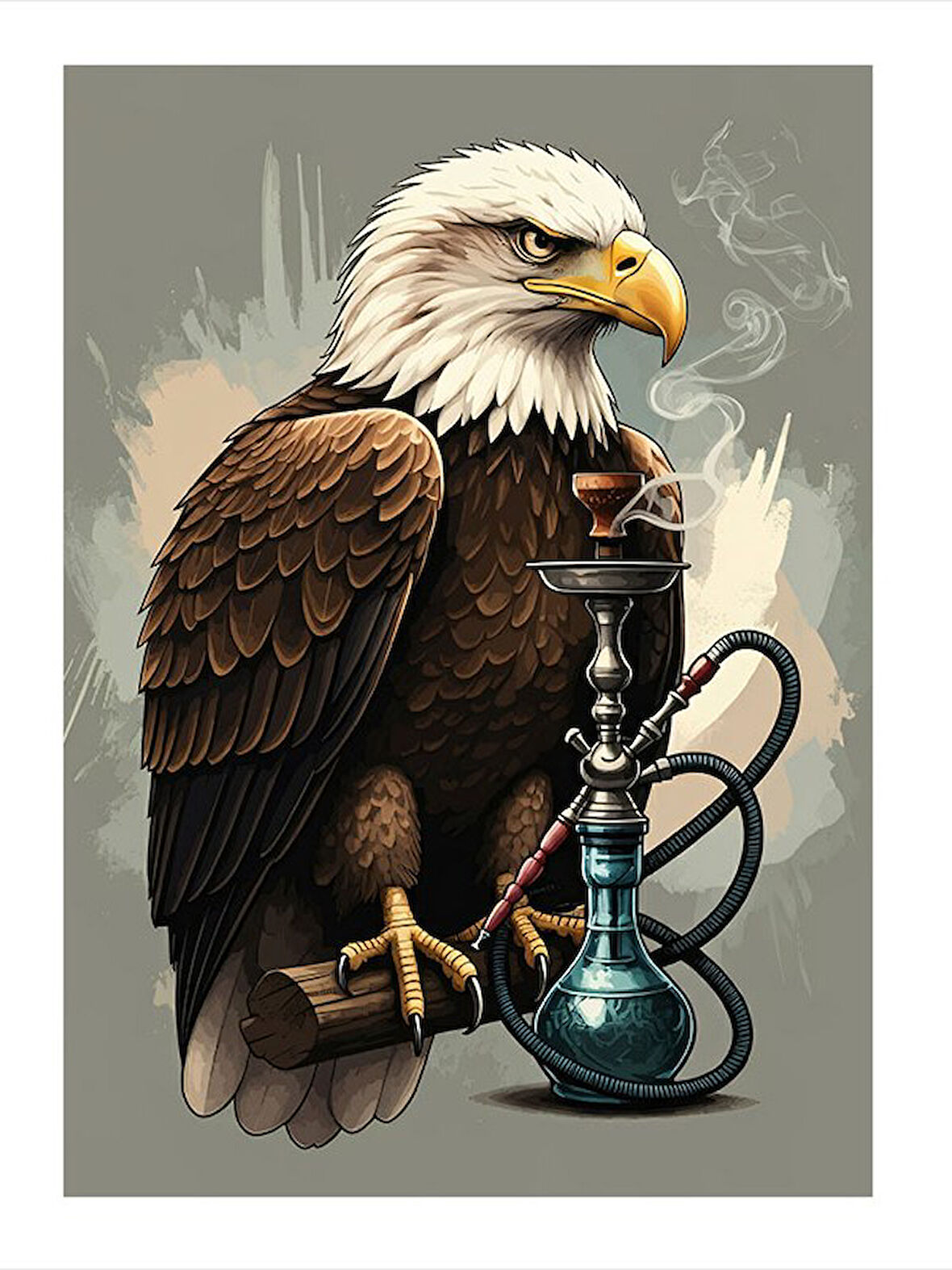 Nargile İçen Kartal Desenli Mdf Tablo