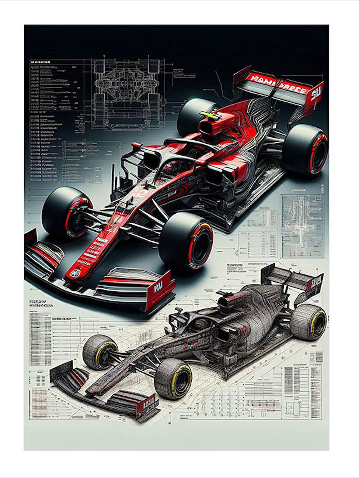 Formula 1 Teknik Çizimi Mdf Tablo