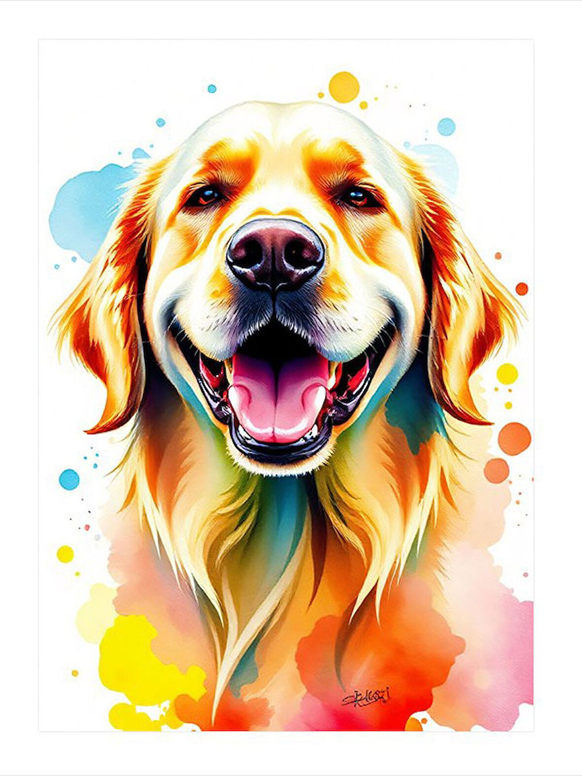 Renkli Köpek Portresi Dekoratif Mdf Tablo