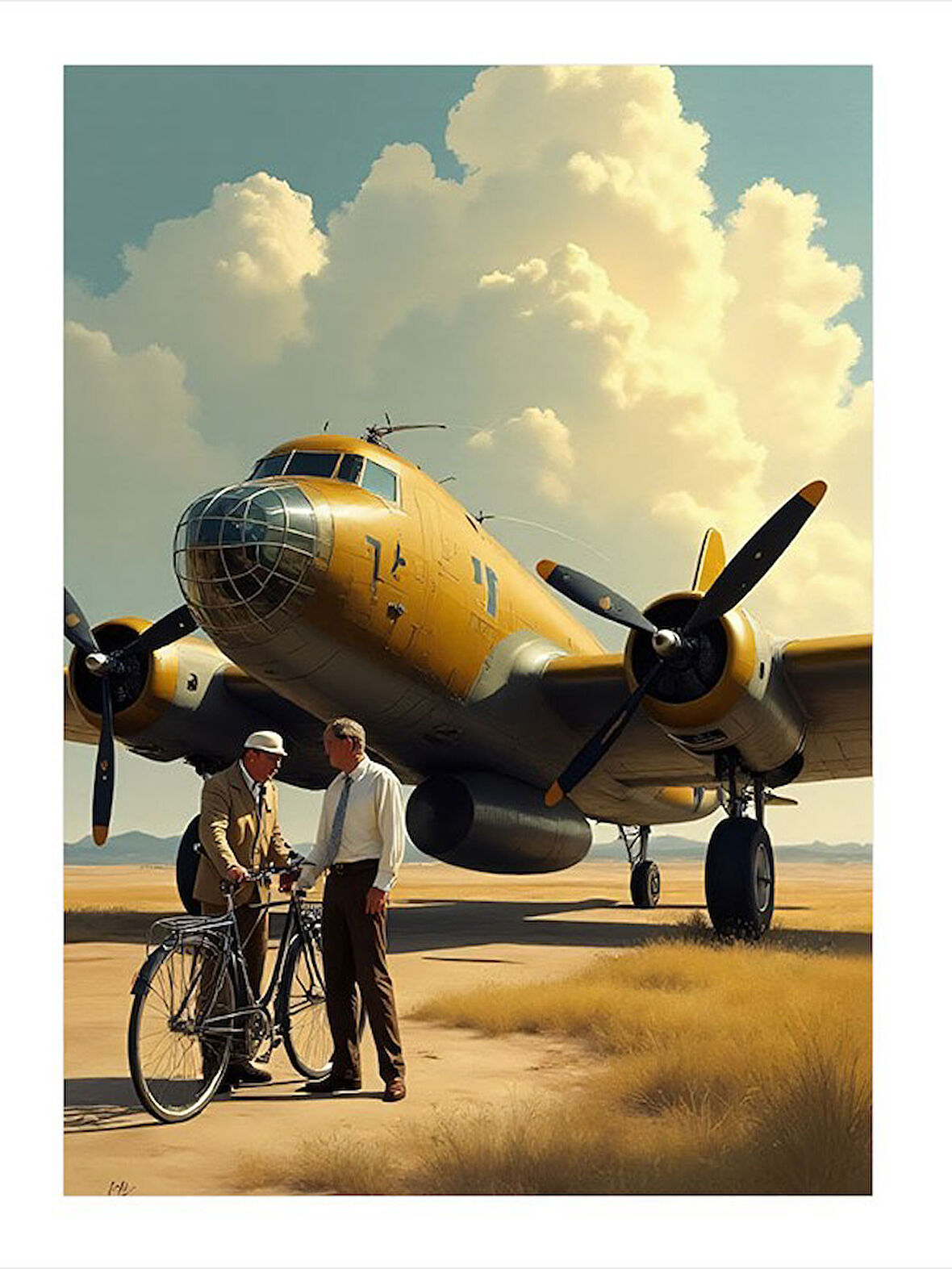 Bisiklet Ve Eski Uçak Art Mdf Poster