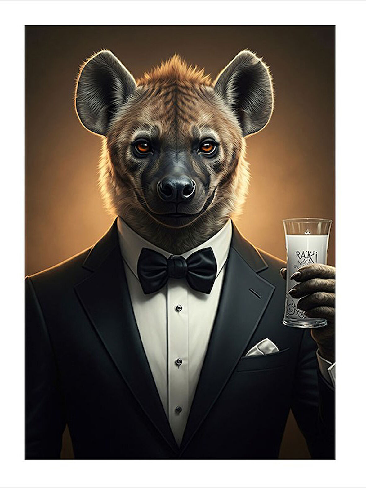 Smokinli Sırtlan Portresi Model Ahşap Tablo