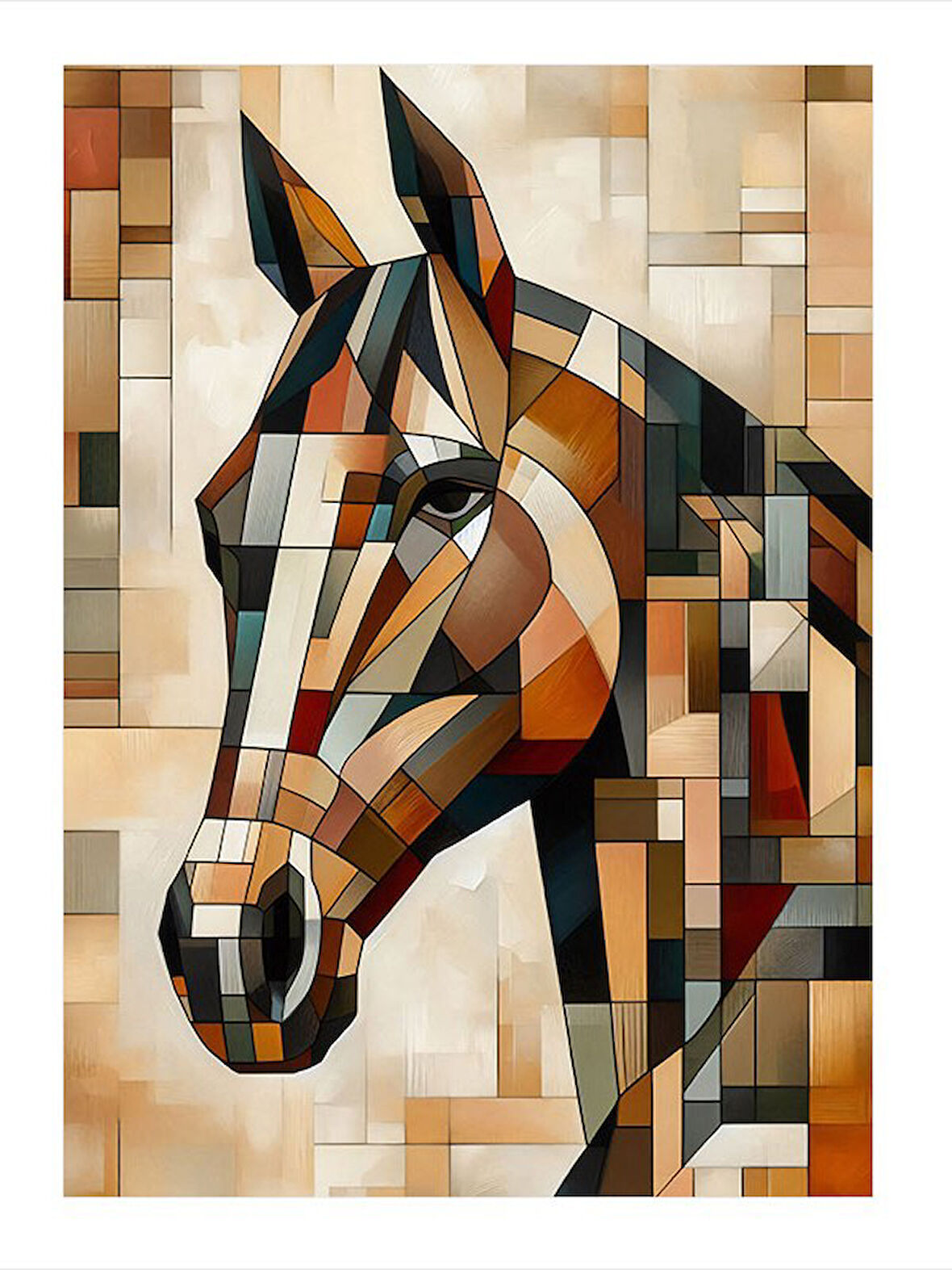 Geometrik At Çizimi Hediyelik Ahşap Tablo
