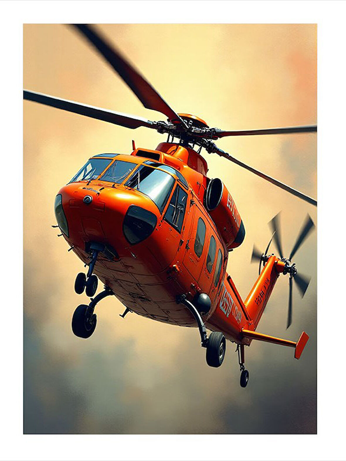 Turuncu Kurtarma Helikopteri Tasarım Mdf Tablo