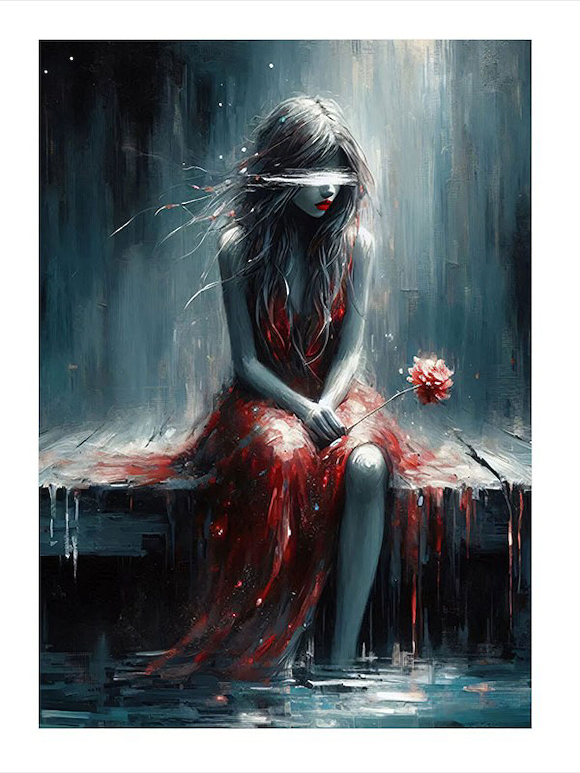 Yağmurda Kadın Çizimi Modern Ahşap Tablo