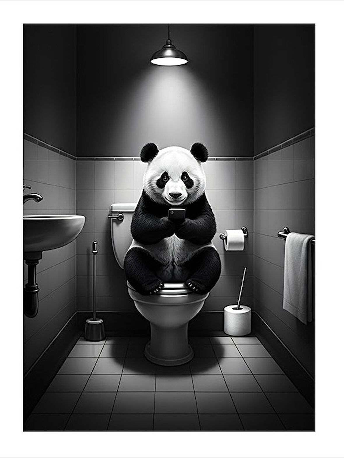 Tuvalette Oturan Panda Model Mdf tablo