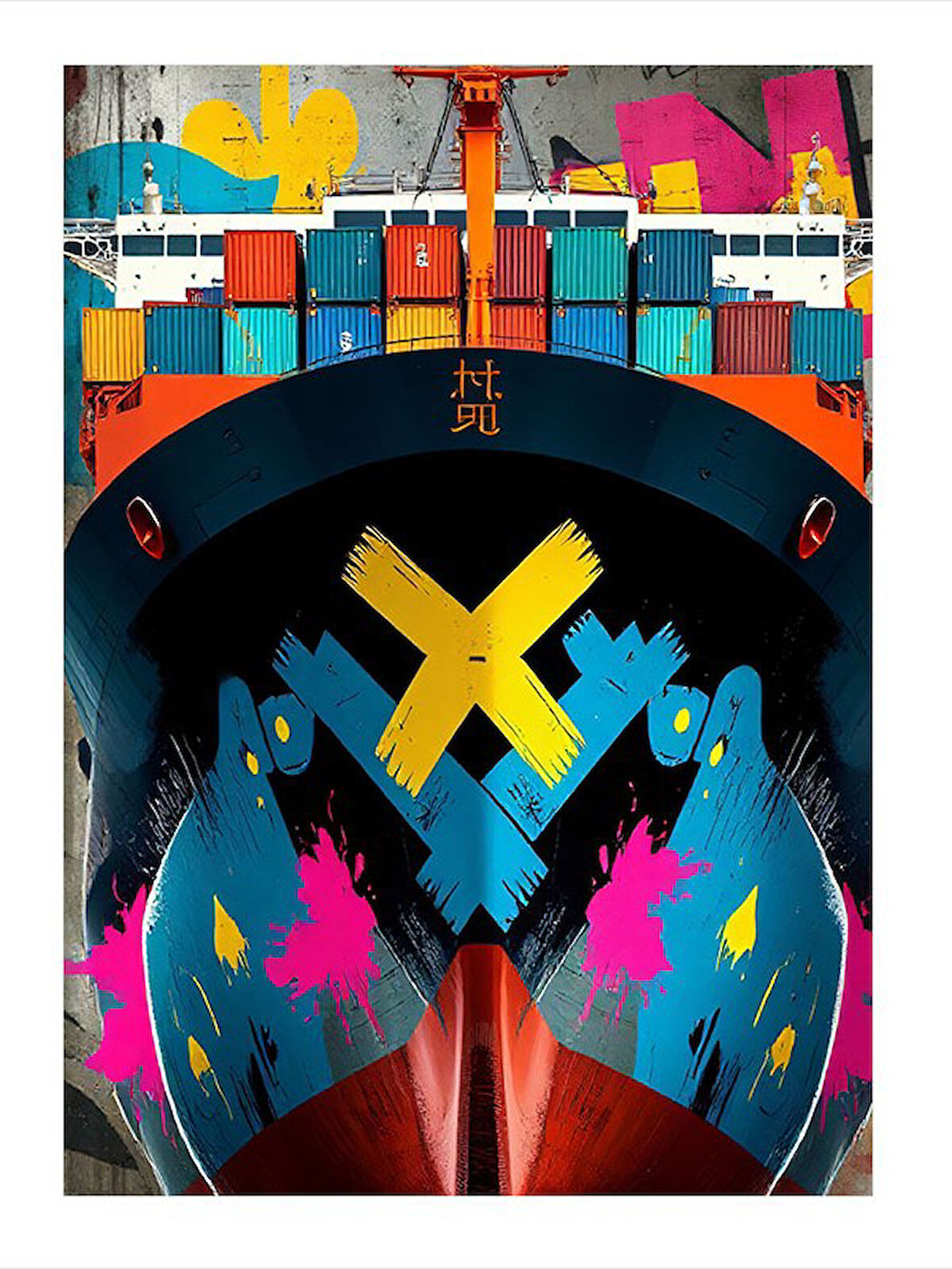 Renkli Kargo Gemisi Model Ahşap Tablo