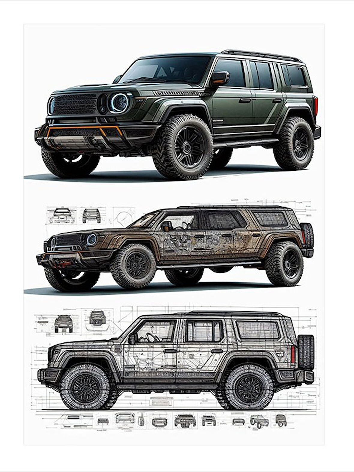 Arazi Aracı Çizimi Hediyelik Ahşap Tablo