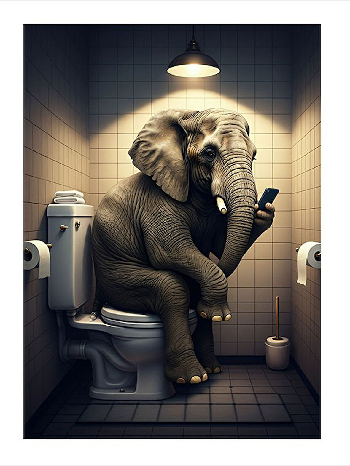 Tuvalette Oturan Fil Model Mdf tablo