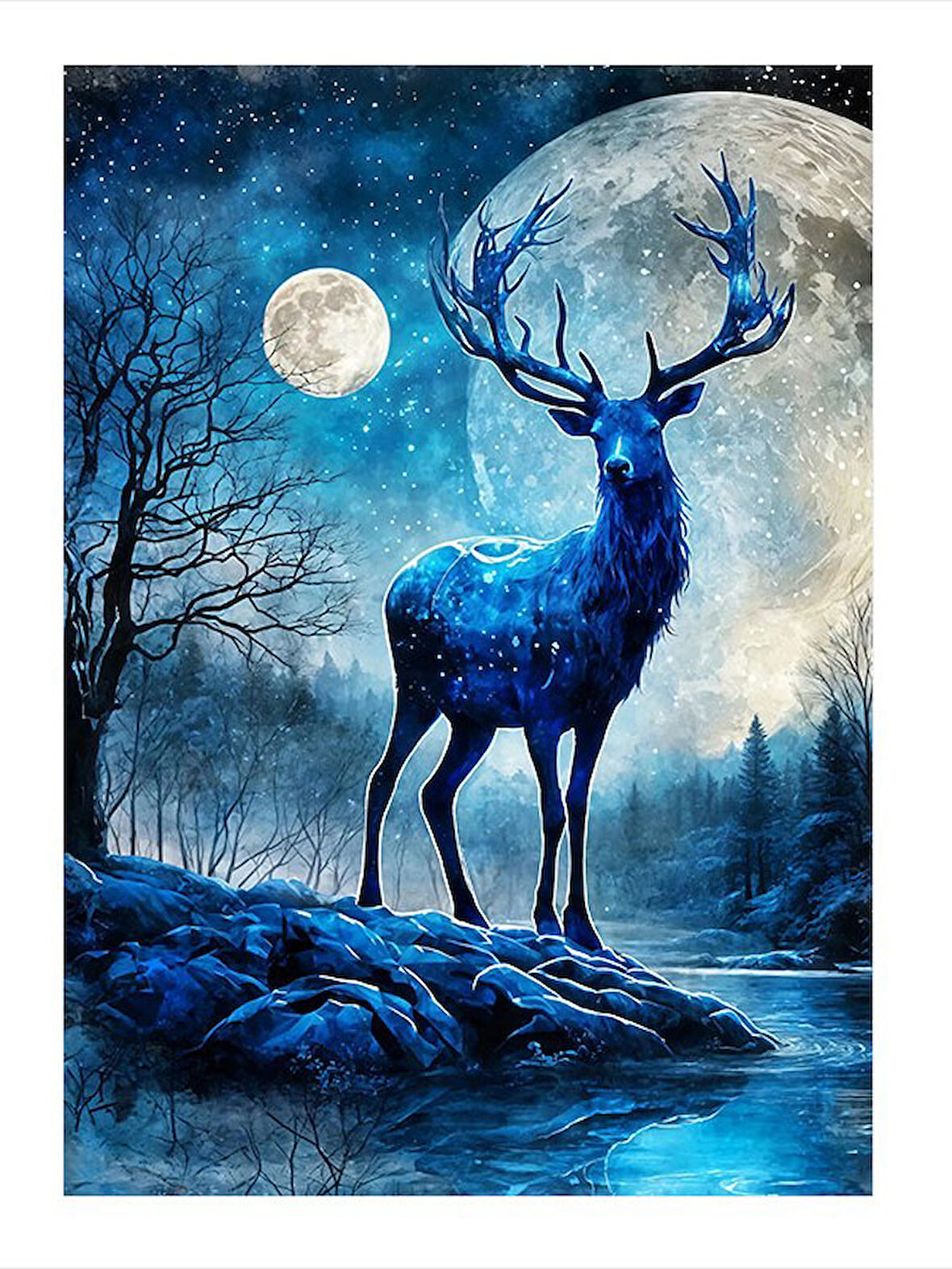 Ayışığında Geyik Tasarım Ahşap Tablo