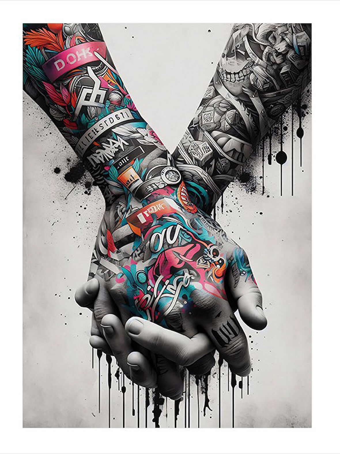 Soyut Renkli Eller Model Ahşap Tablo