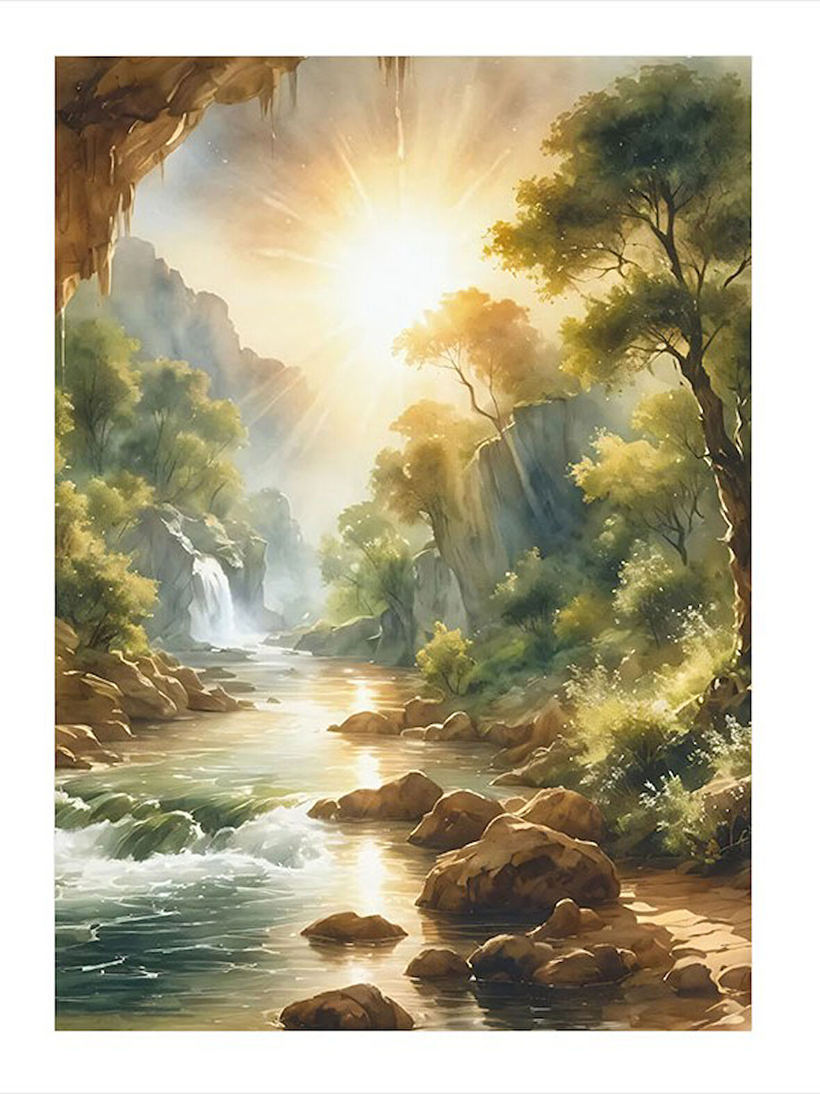 Güneşli Nehir Manzarası Modern Mdf Tablo