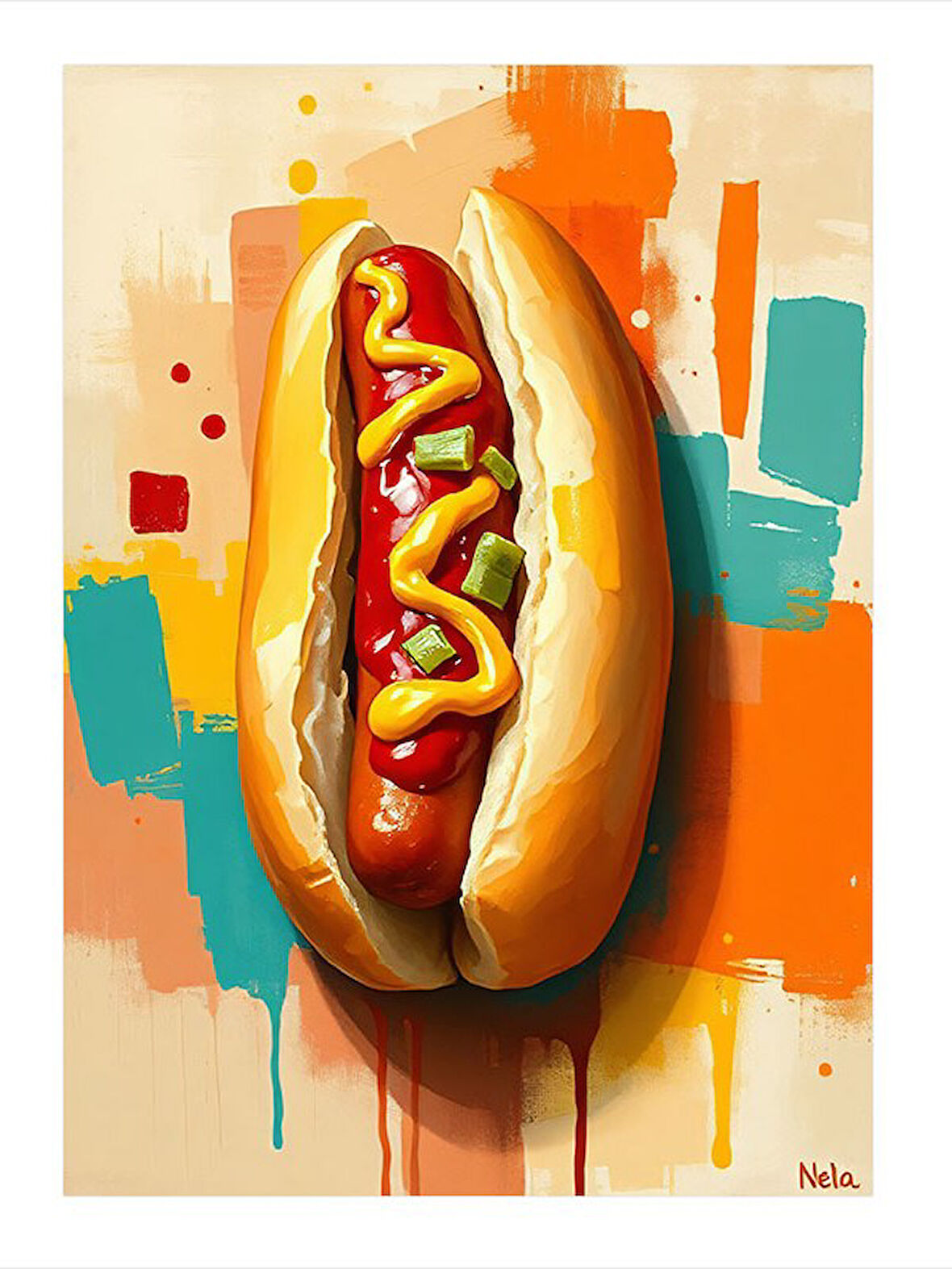 Renkli Hot Dog Çizimi Hediyelik Mdf Tablo