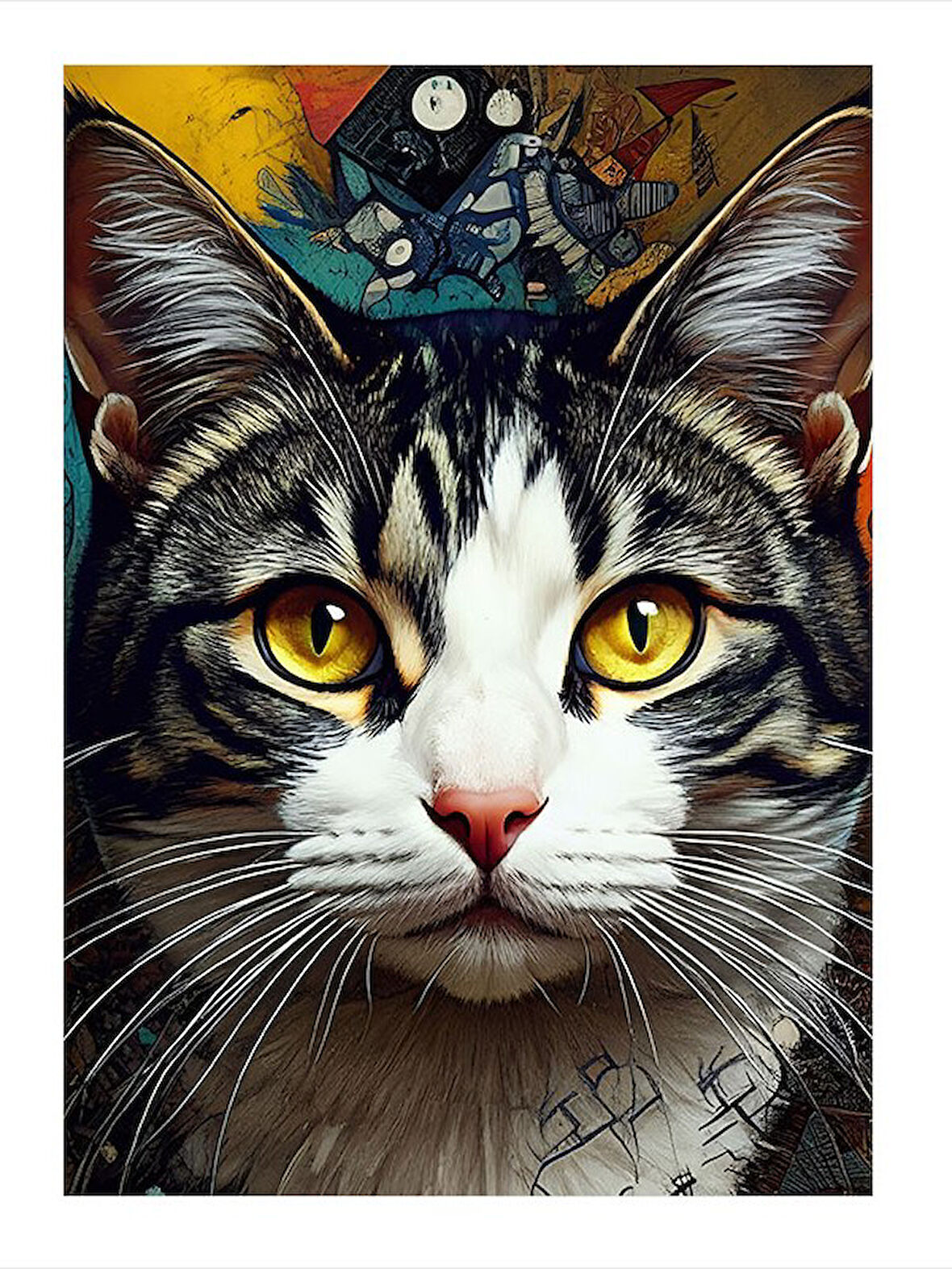 Kedi Portresi Çizimi Tasarım Mdf Tablo