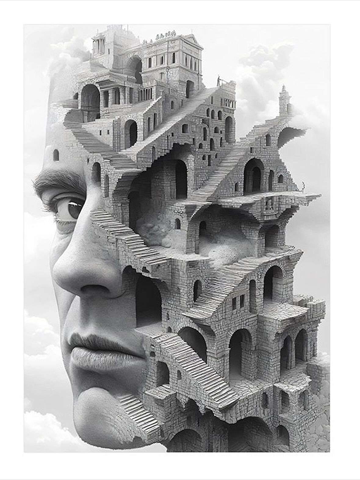 Soyut Mimari Ve İnsan Portresi Art Mdf Poster