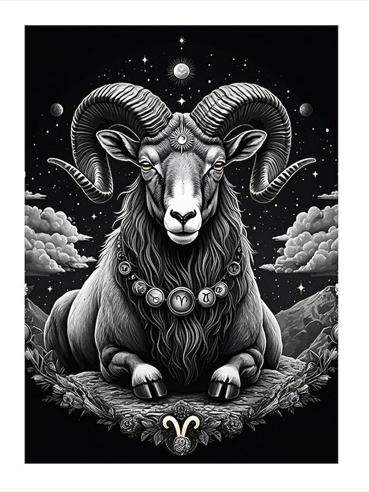 Koç Burcu Çizimi Art Mdf Tablo