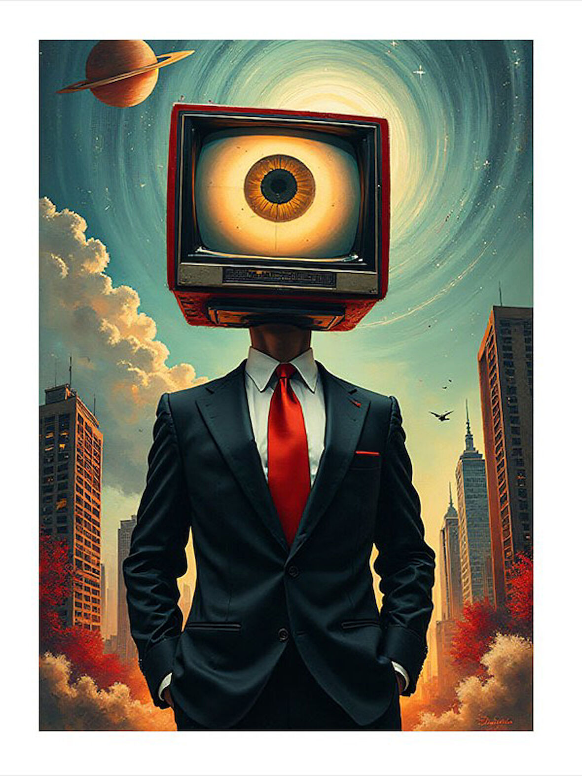 Televizyon Başlı İnsan Tasarım Mdf Tablo