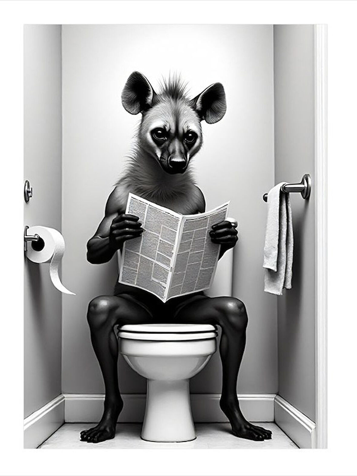 Tuvalette Gazete Okuyan Sırtlan Model Mdf tablo