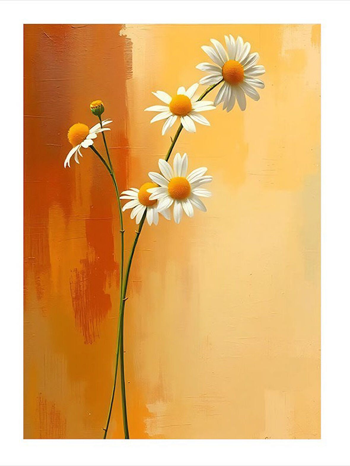Beyaz Papatya Ve Turuncu Arka Plan Tasarım Mdf Tablo