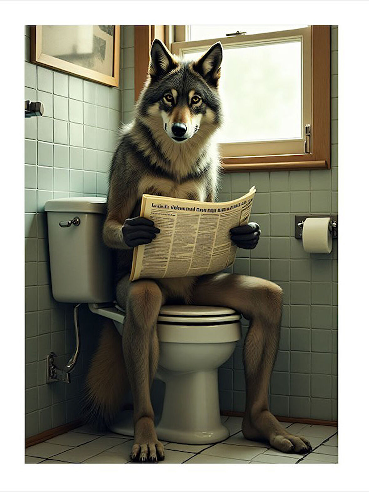 Tuvalette Oturan Kurt Mdf poster