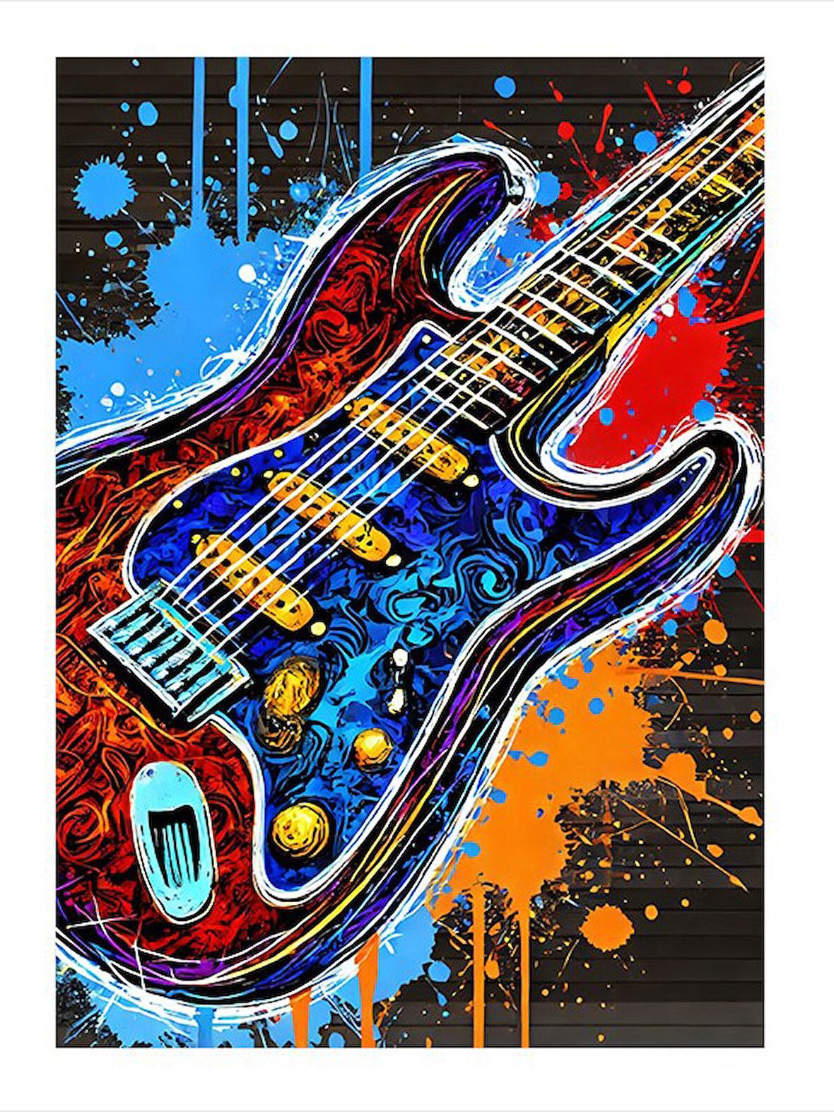 Renk Patlamalı Elektro Gitar Art Mdf Poster