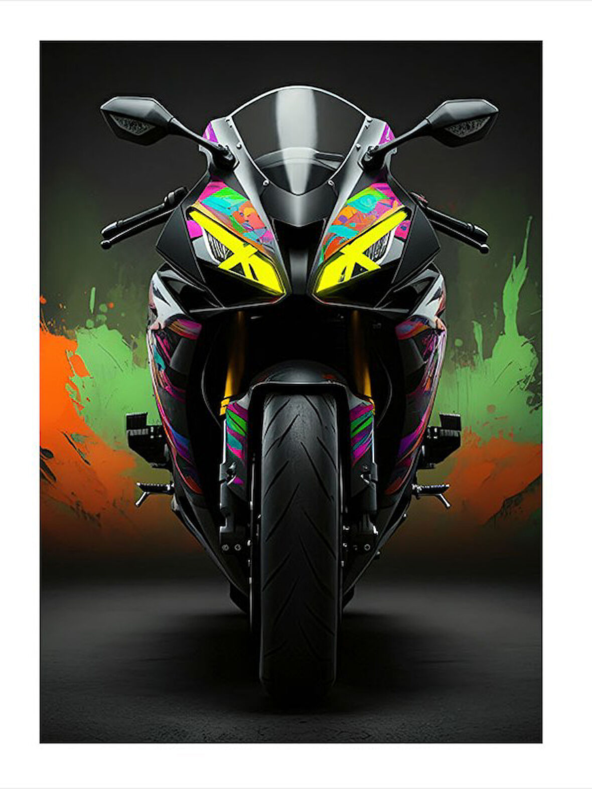 Renkli Yarış Motosikleti Hediyelik Mdf Tablo