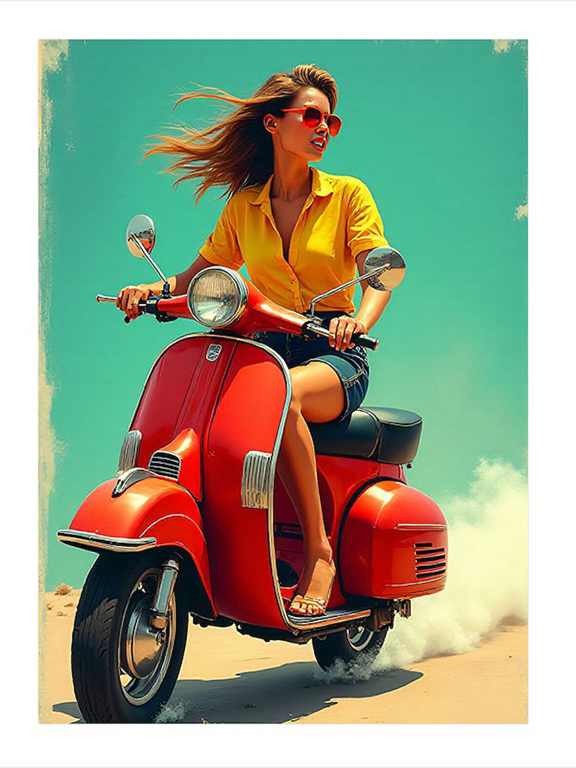 Kırmızı Vespa Sürüşü Modern Mdf Tablo