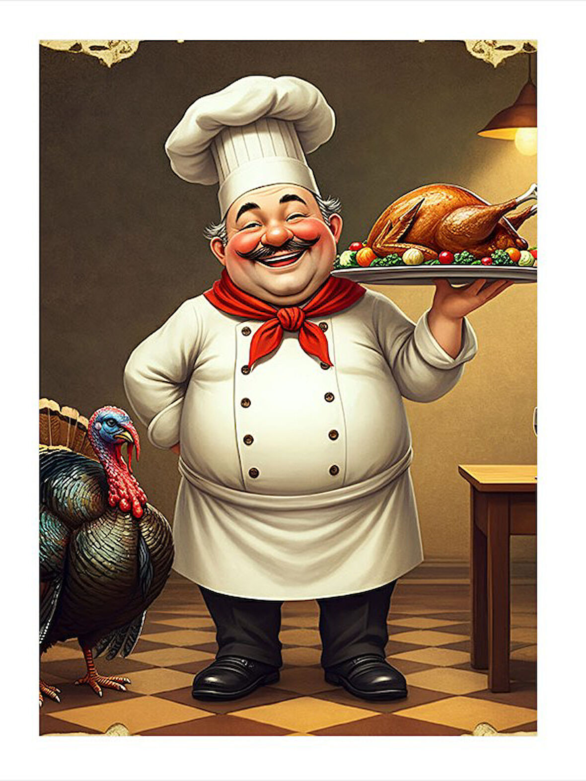 Neşeli Aşçı Ve Hindi Dekoratif Mdf Tablo