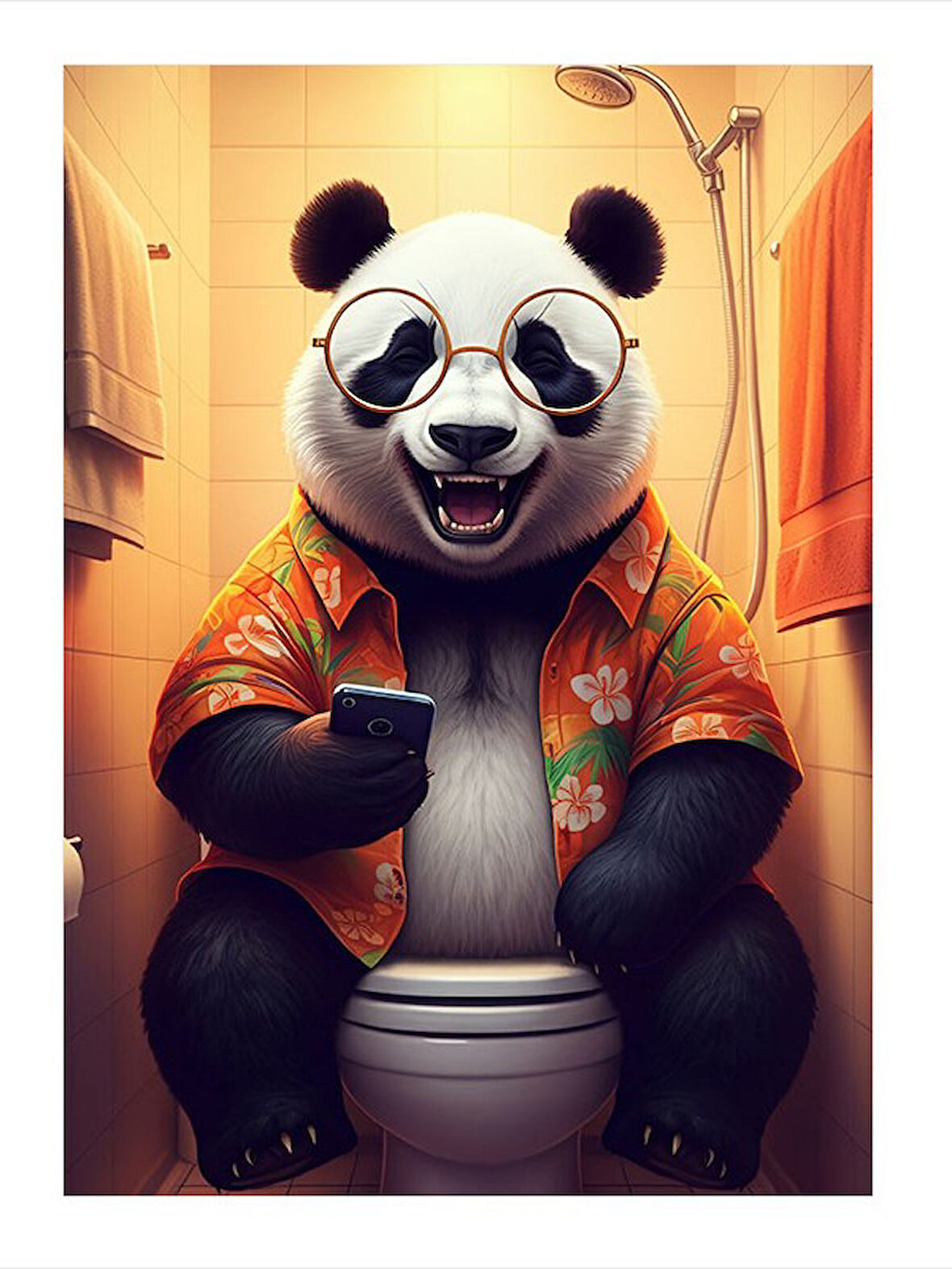 Tuvalette Oturan Panda Art Mdf Tablo