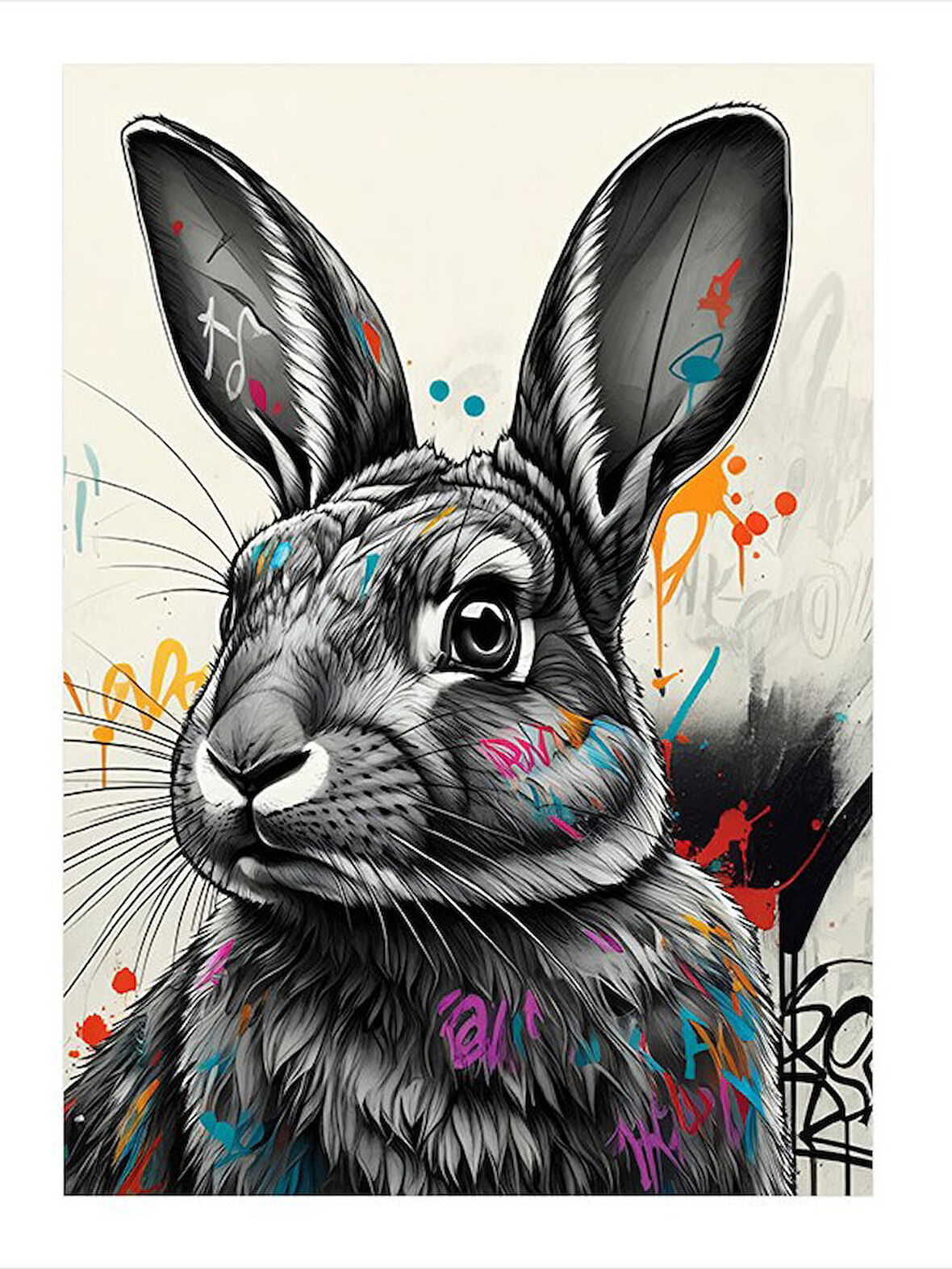 Renkli Tavşan Portresi Mdf Tablo