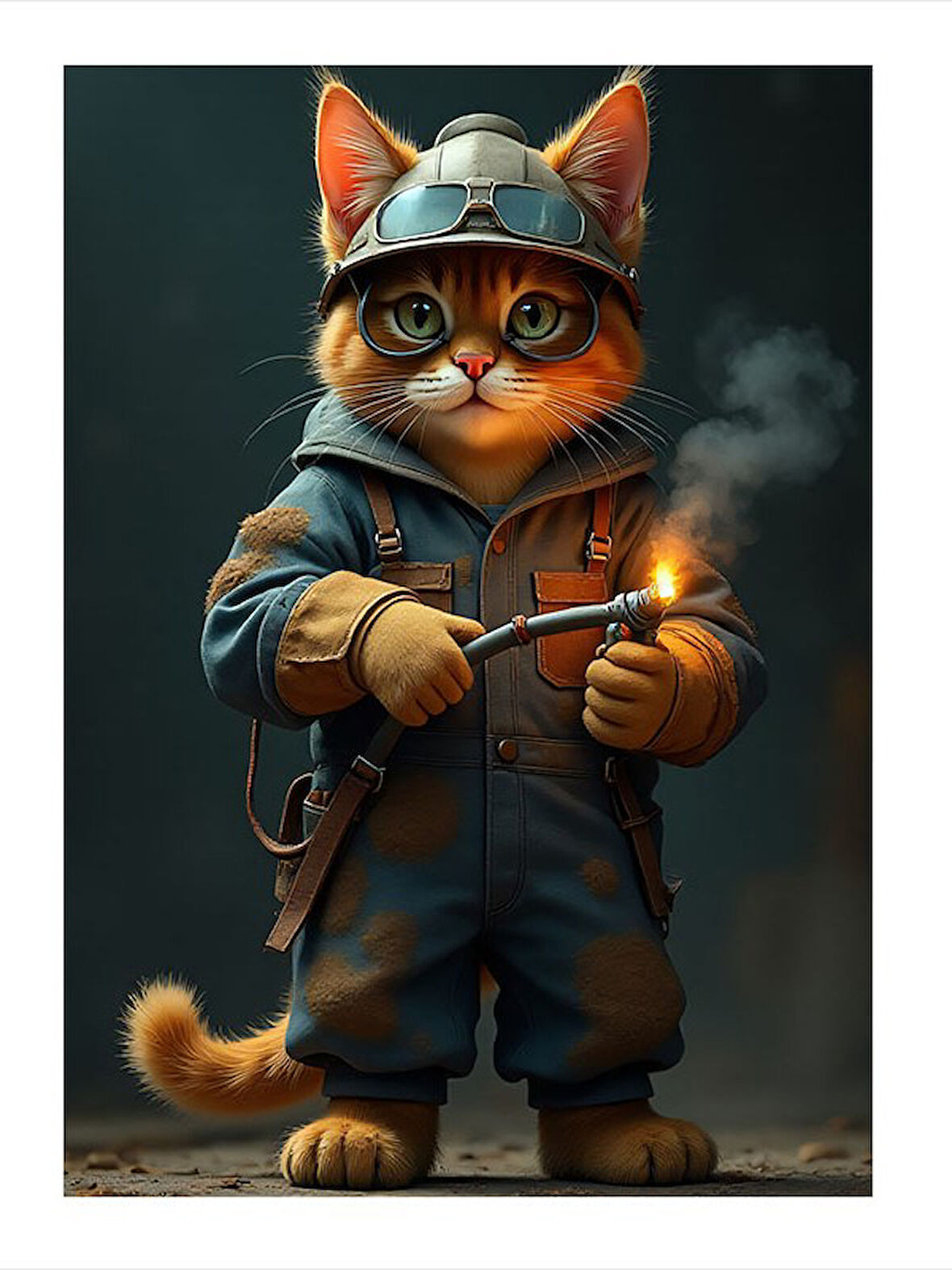 Şapkalı Kedi Ve Çakmak Hediyelik Ahşap Tablo