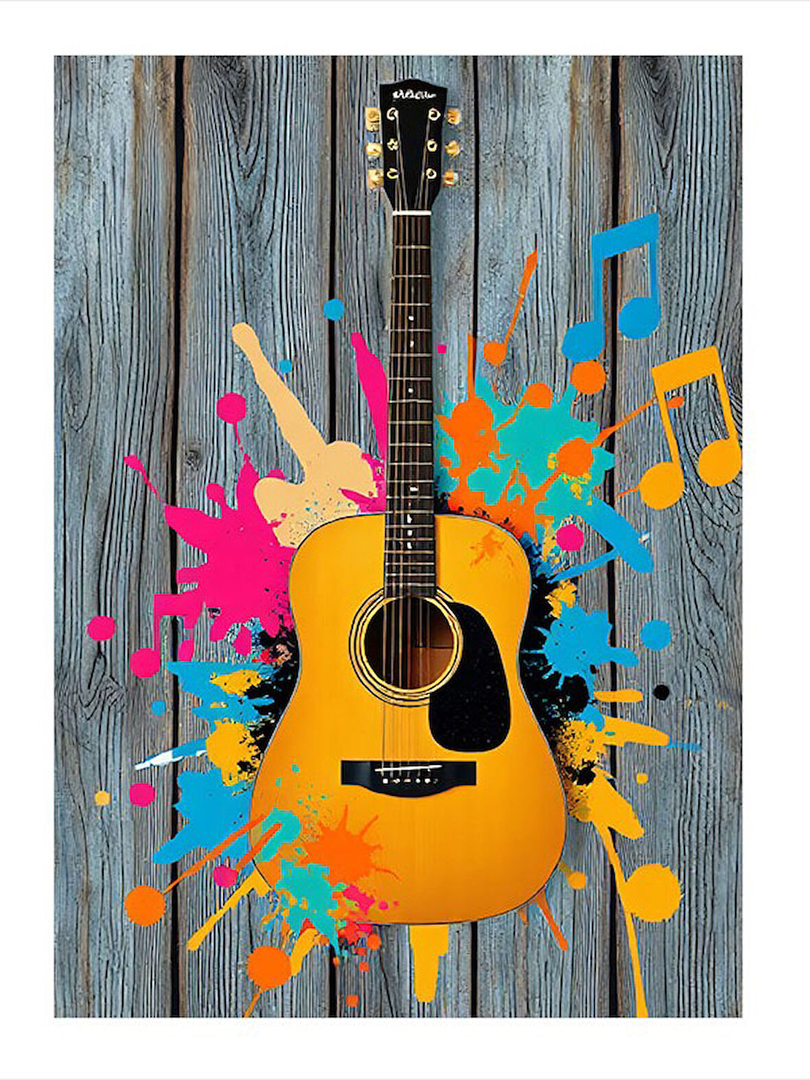 Ahşap Üzerinde Gitar Mdf Tablo