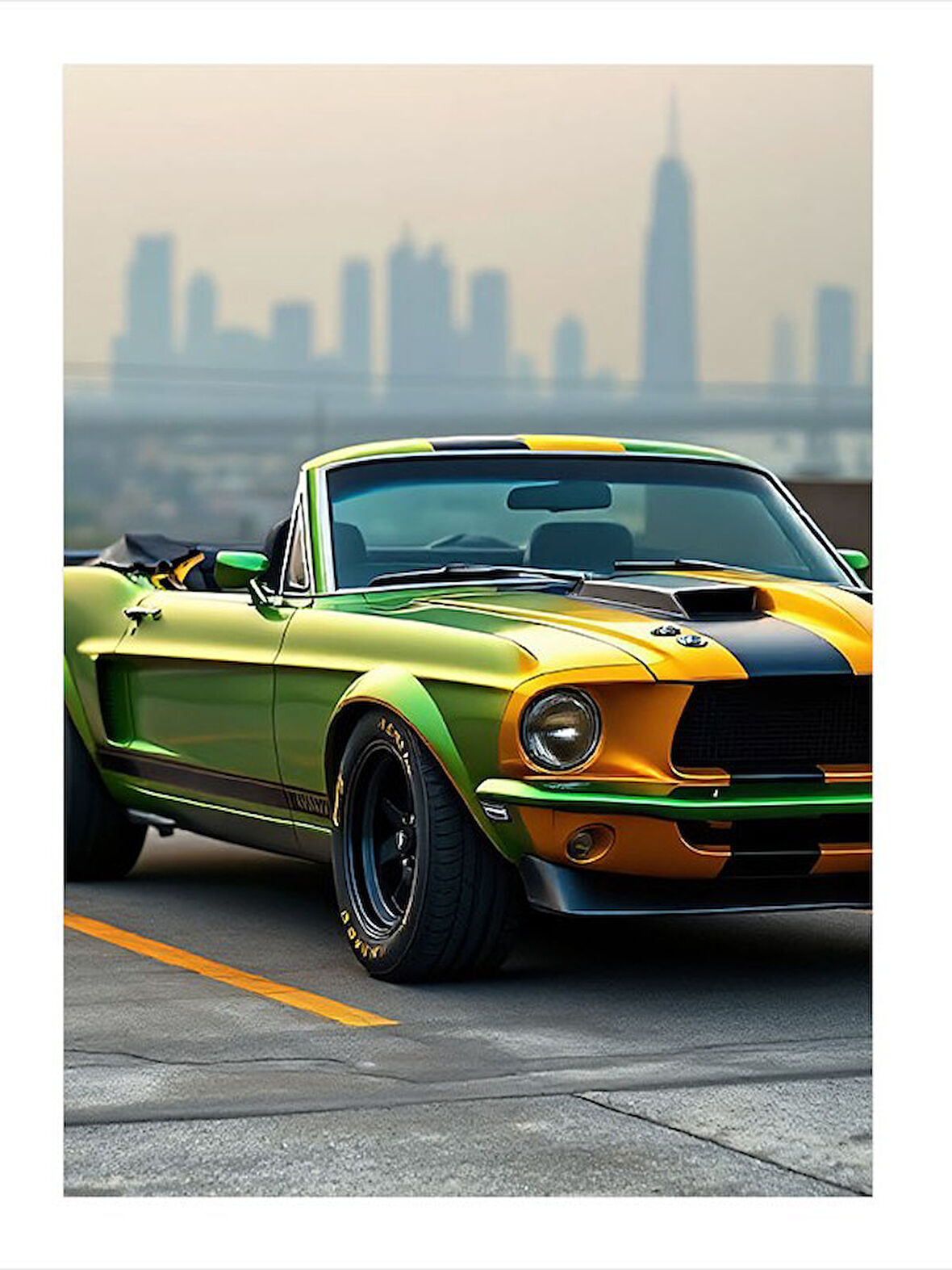 Klasik Yeşil Spor Araba Dekoratif ahşap Tablo