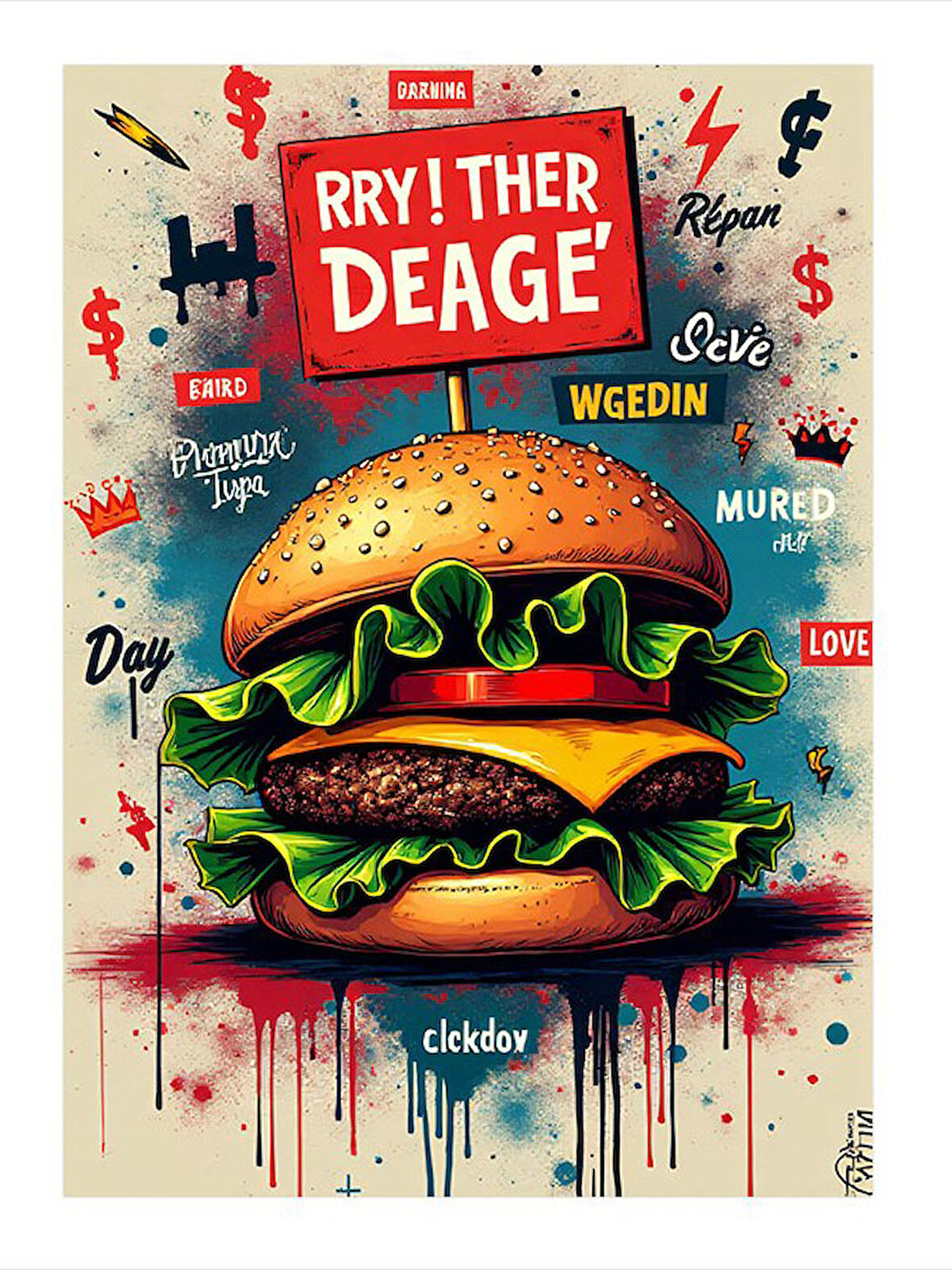 Renkli Hamburger Tasarımı Hediyelik Ahşap Tablo