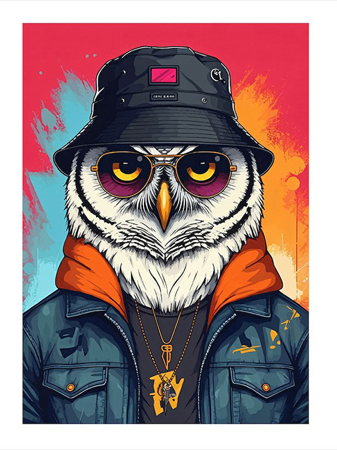 Şapkalı Baykuş Portresi Art Mdf Tablo