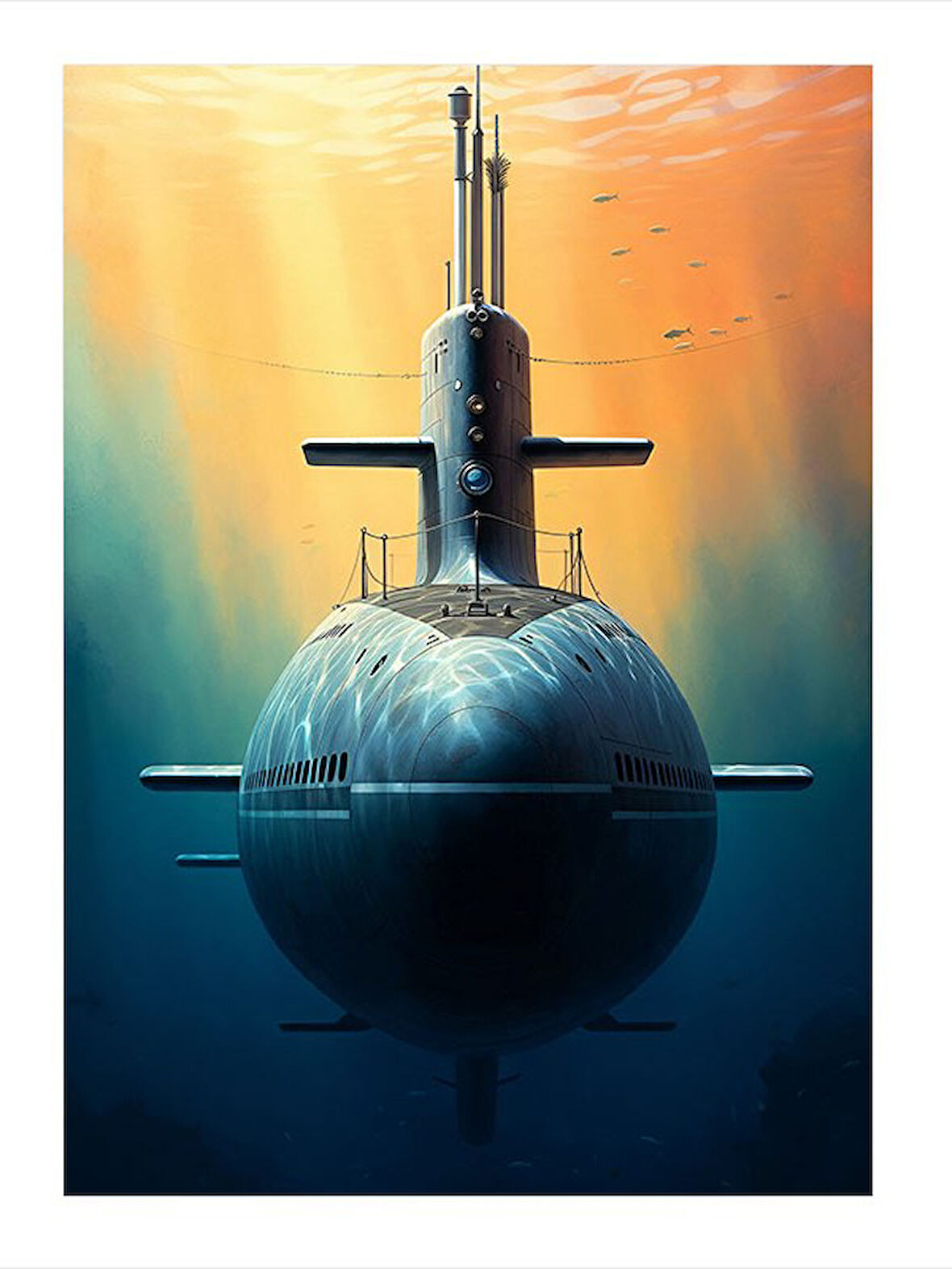 Mavi Denizaltı Çizimi Art Mdf Poster