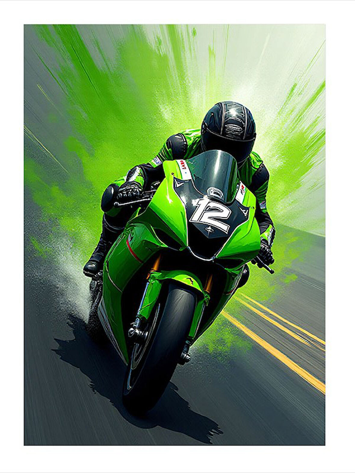 Yeşil Yarış Motosikleti Tasarım Ahşap Tablo