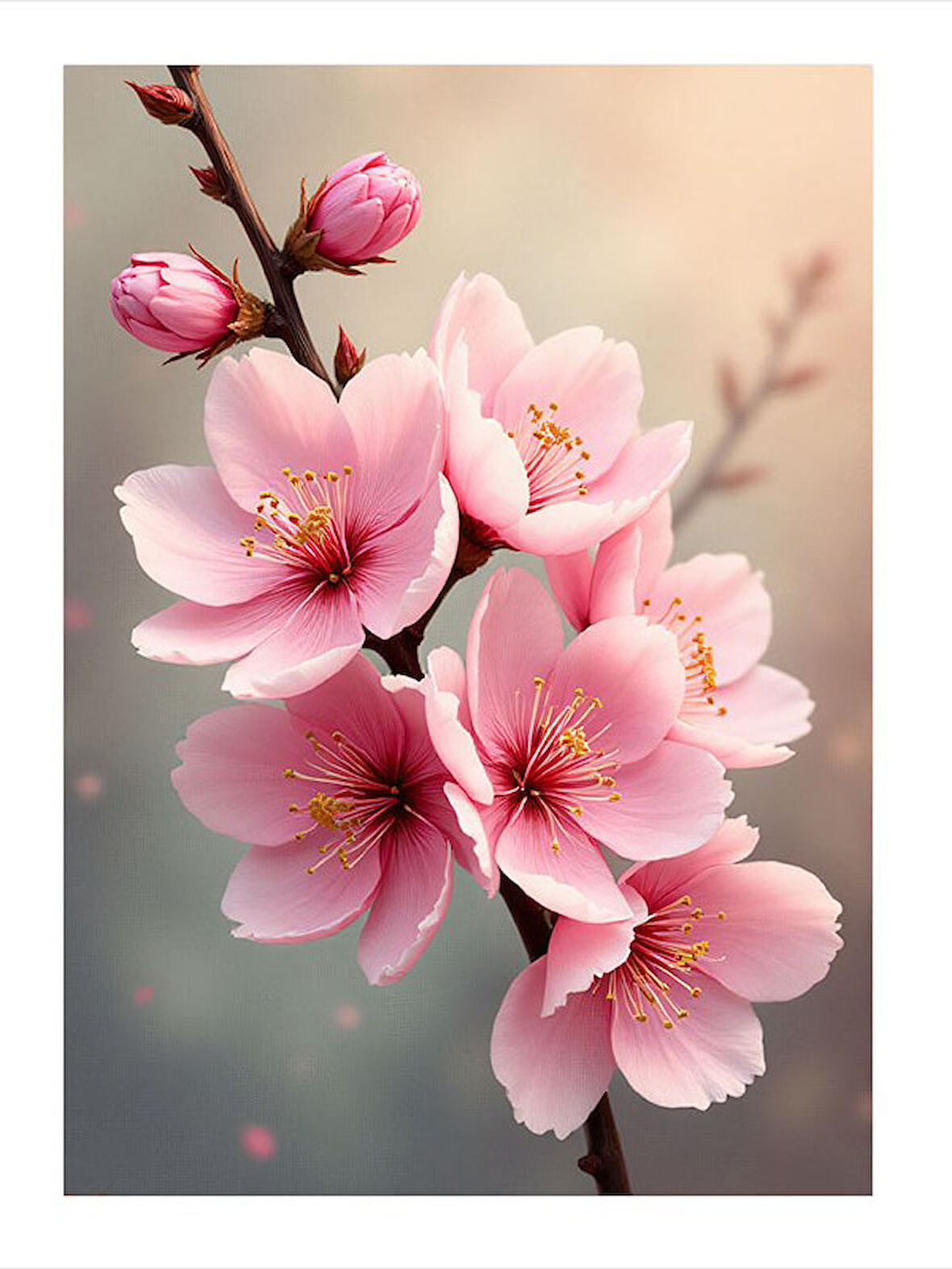 Pembe Kiraz Çiçekleri Dekoratif ahşap Tablo